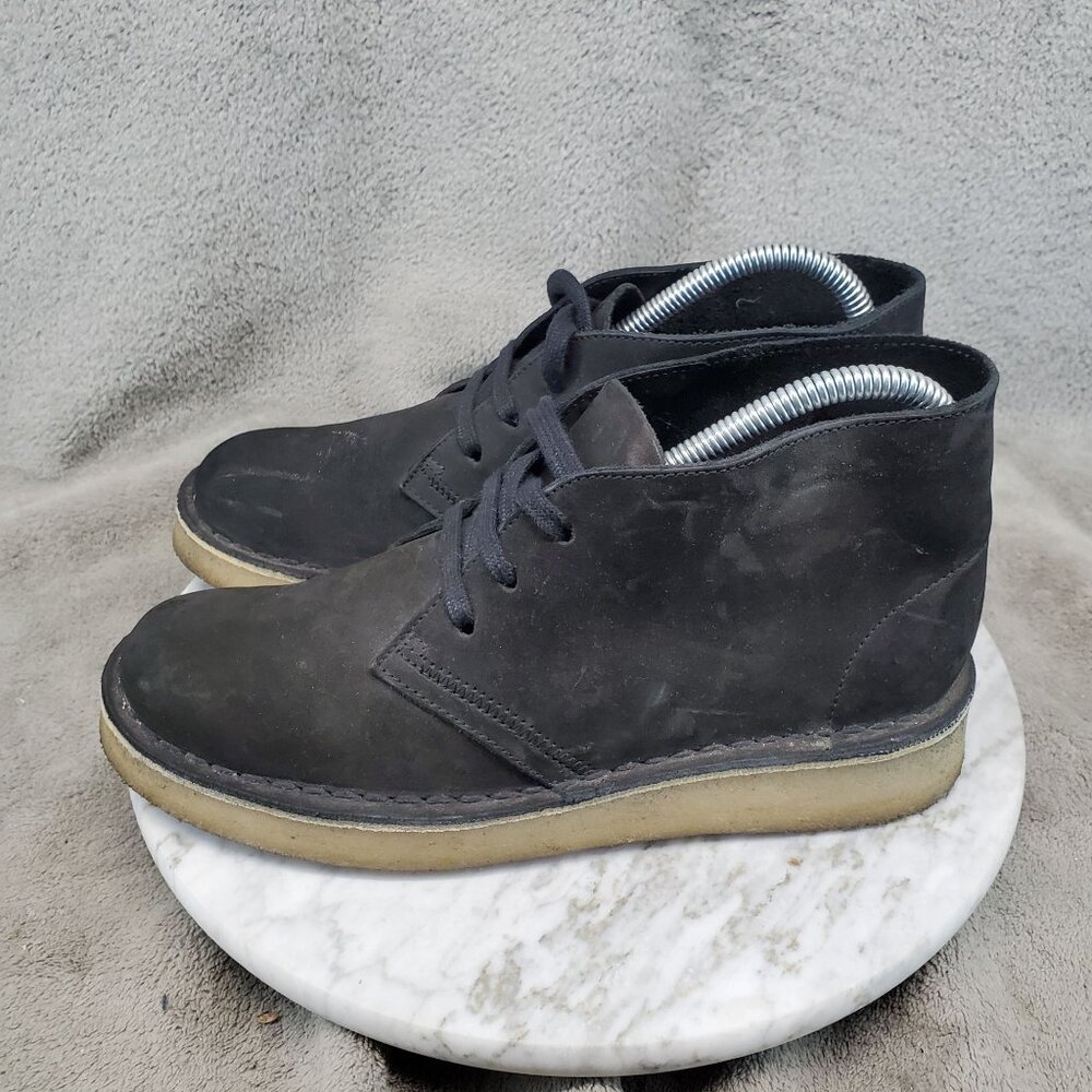 Clarks Shoes Womens Size 8 Black Leather Desert Coal Lace Up Chukka Boots